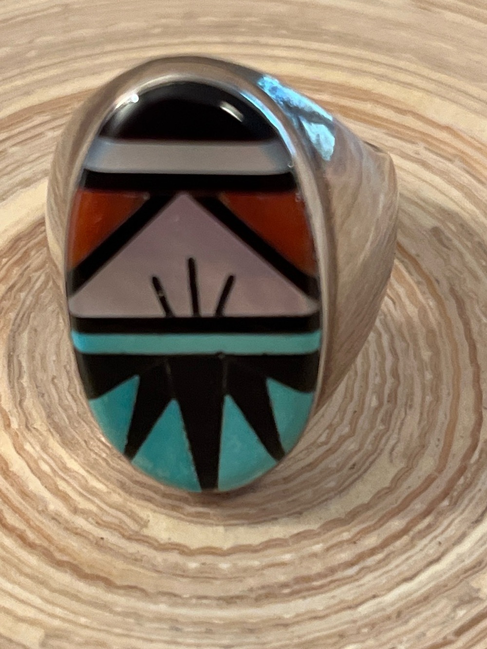 Native American  Men’s Zuni Inlay Ring - Picture 3 of 13